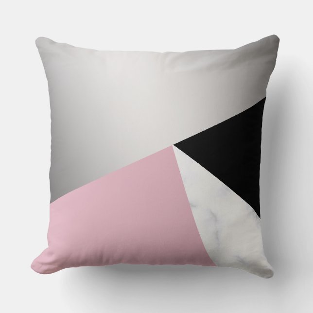 Elegant geometric silver white marble pink black cushion (Front)