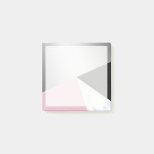 Elegant geometric silver white marble pink black post-it notes