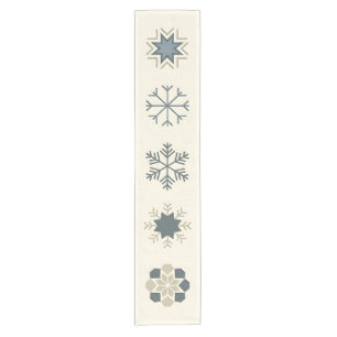Elegant Geometric Snowflake Icons Short Table Runner