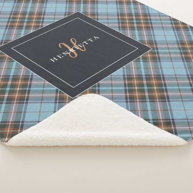 Elegant Geometric Tartan Pattern Light Blue Custom Sherpa Blanket (3/4)