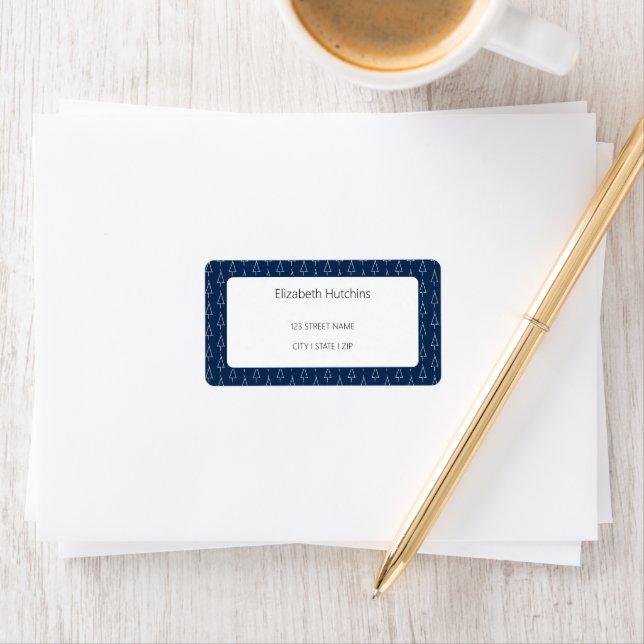 Elegant Geometric Tree Pattern Navy Blue Label (Insitu)