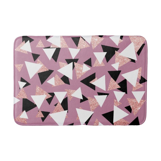 Elegant geometric triangles rose gold glitter bath mat (Front)