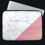 Elegant geometric white marble rose gold glitter laptop sleeve<br><div class="desc">Modern geometric design featuring faux rose gold glitter and white marble colour block.</div>