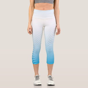 Elegant Geometrical Lines Blue White Stripes Ombre Capri Leggings