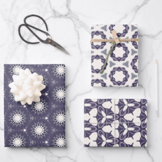 Elegant Geometry: Minimalist Floral Tile Deep Plum Wrapping Paper Sheet