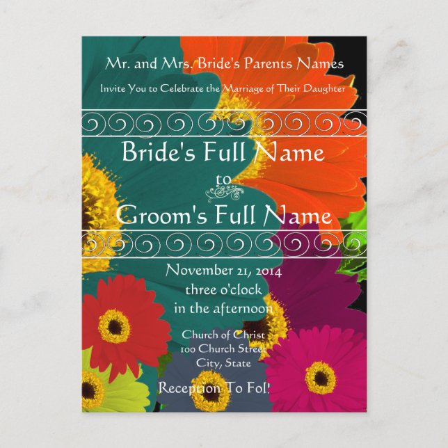 Elegant Gerber Daisy Wedding Invitation (Front)