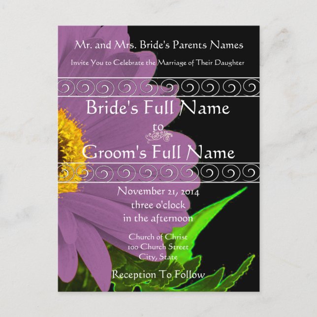 Elegant Gerber Daisy Wedding Invitation (Front)