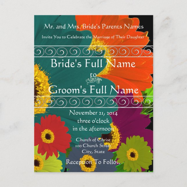 Elegant Gerber Daisy Wedding Invitation Postcard (Front)