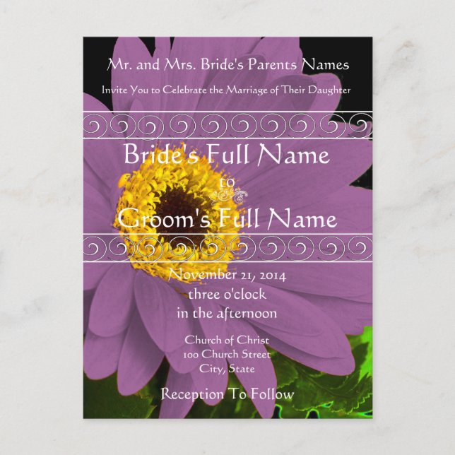 Elegant Gerber Daisy Wedding Invitation Postcard (Front)