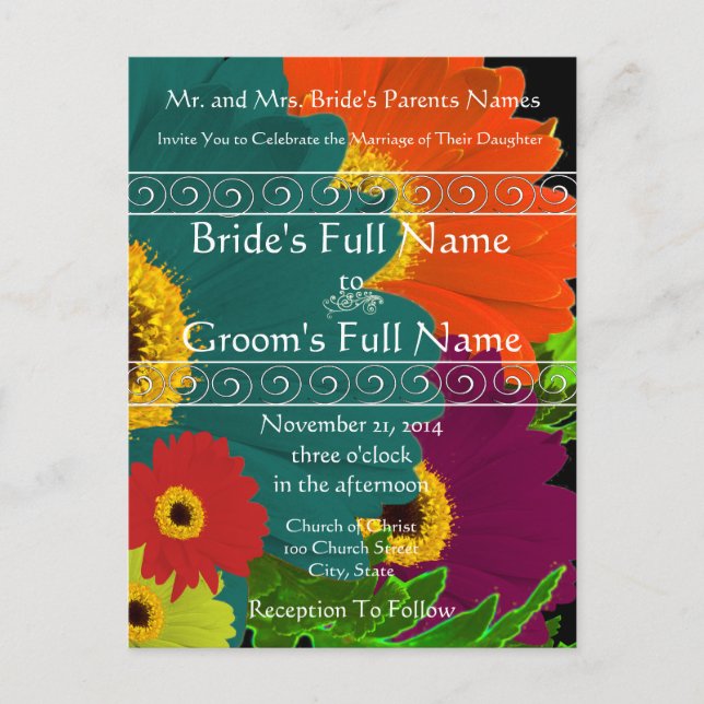 Elegant Gerber Daisy Wedding Invitation Postcard (Front)