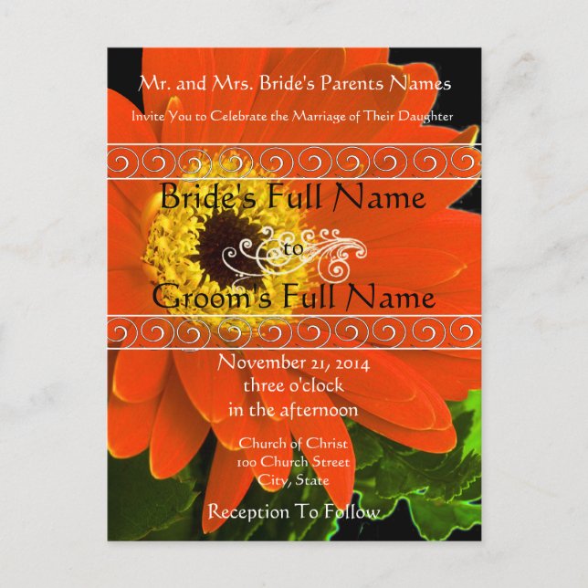 Elegant Gerber Daisy Wedding Invitation Postcard (Front)