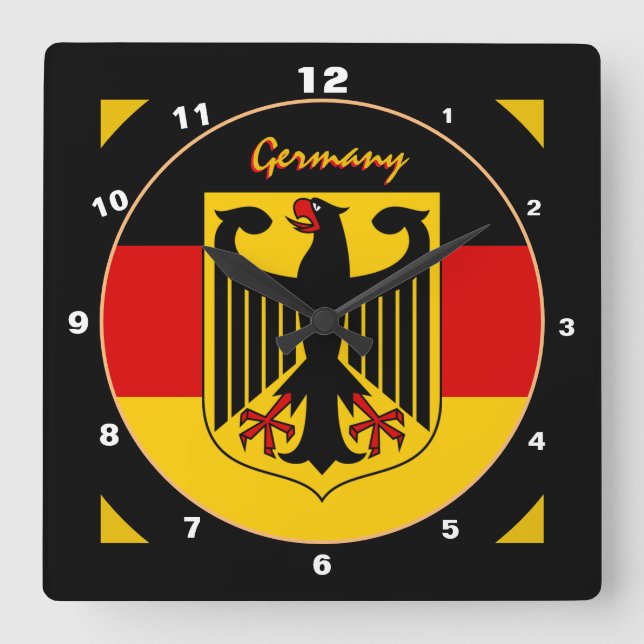 Elegant German Flag, Eagle & Germany / design Square Wall Clock (Front)