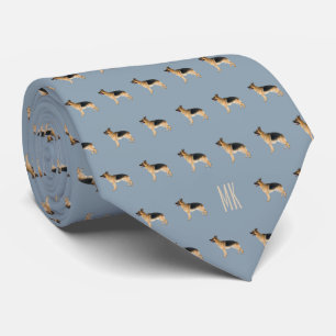 Elegant German Shepherd Pattern Monogrammed Blue Tie