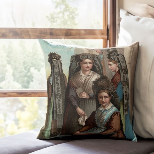 Elegant German women in Tracht Antique Costumes Cushion (Creator Uploaded)