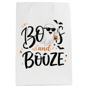Elegant Ghost Boos and Booze Halloween Medium Gift Bag