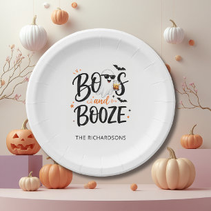 Elegant Ghost Boos and Booze Halloween Paper Plate