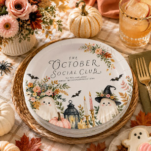 Elegant Ghost Floral Autumn Gathering Paper Plate