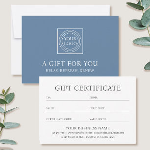 Elegant Gift Certificate Business Logo Card Blue