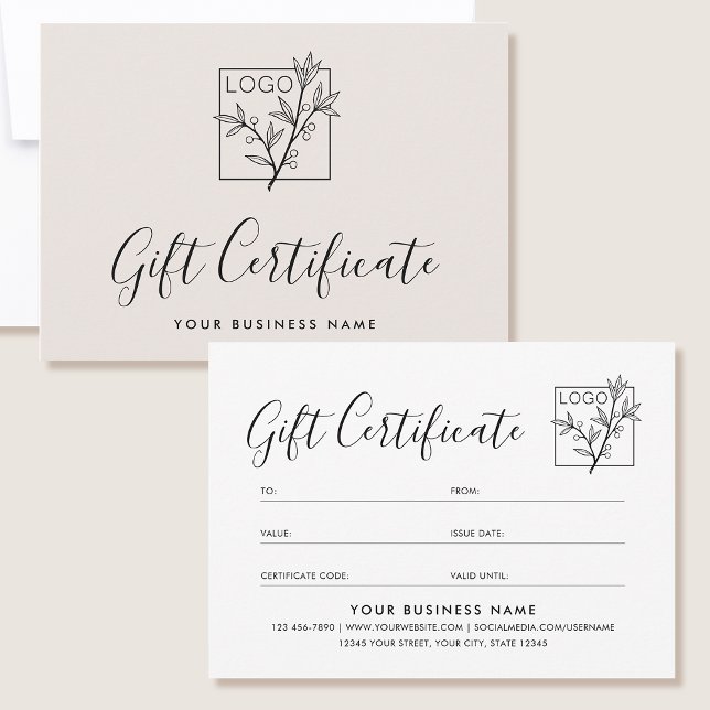 Elegant Gift Certificate Custom Logo Off-White (Creator Uploaded)