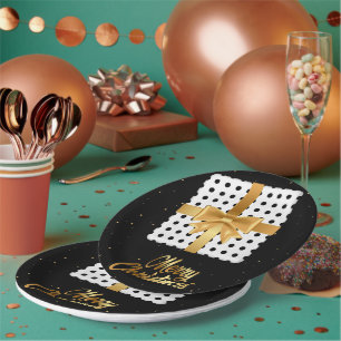 Elegant Gift with Golden Ribbon and Polka Dots Paper Plate