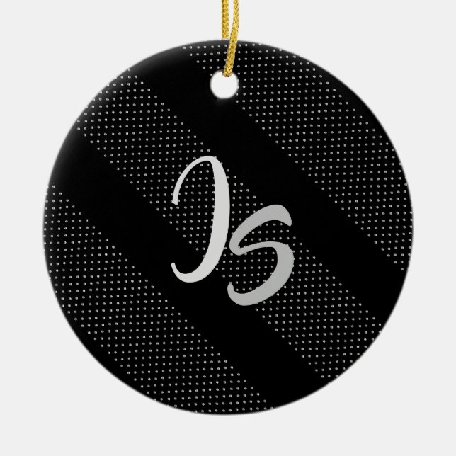 Elegant Gift with Personalise Silver Monogram Ceramic Ornament (Front)