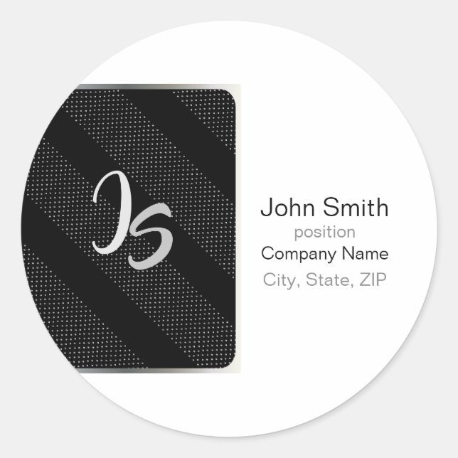 Elegant Gift with Personalise Silver Monogram Classic Round Sticker (Front)