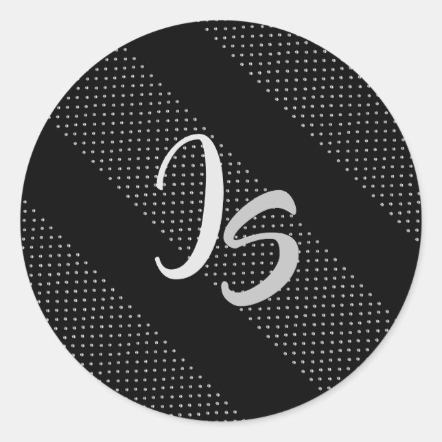 Elegant Gift with Personalise Silver Monogram Classic Round Sticker (Front)