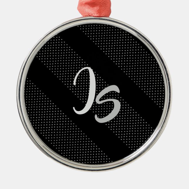 Elegant Gift with Personalise Silver Monogram Metal Ornament (Front)