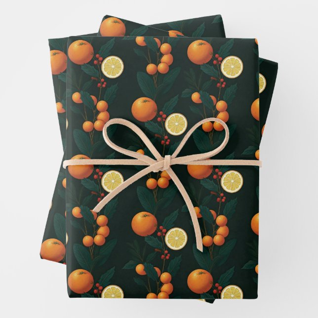 Elegant Gift Wrap w/ citrus, berries & botanicals (In situ)