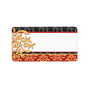 Elegant Gilded Damask Ornamental Red & Gold Label