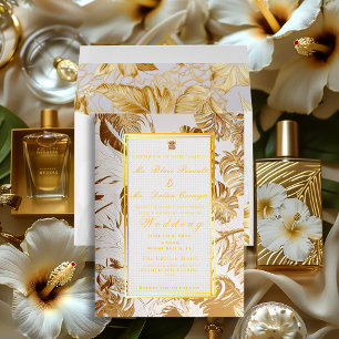 Elegant Gilded Gold Monstera Foil Invitation