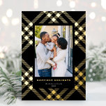 Elegant Gilded Tartan Christmas Photo Foil Holiday Card<br><div class="desc">This gorgeous Christmas photo card features a chic black background with raised foil tartan pattern and a single vertical photo. On the reverse side is the same black background, which you further customise by adding another photo or additional text. Add the "wow" factor with a gorgeous raised foil holiday card...</div>