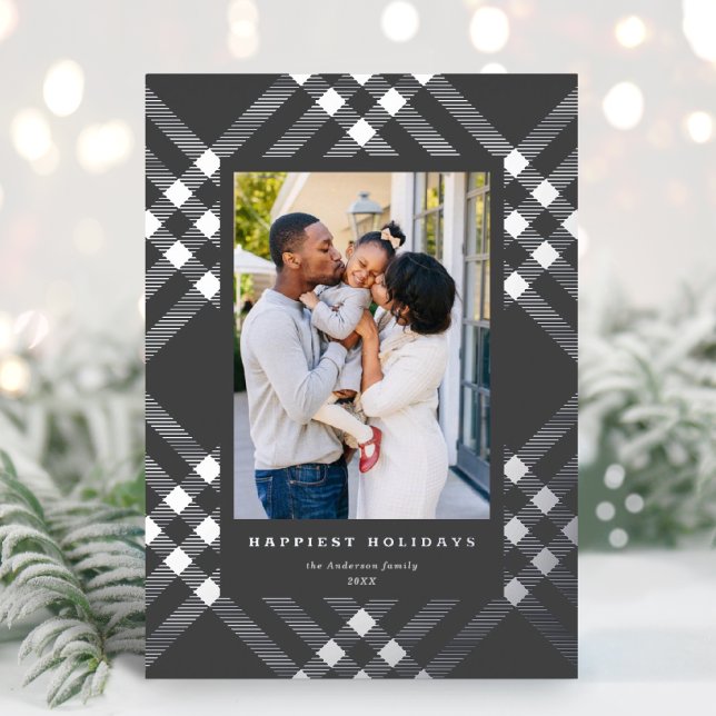 Elegant Gilded Tartan Christmas Photo Foil Holiday Card (Creator Uploaded)