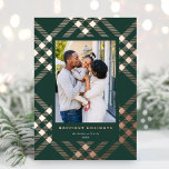 Elegant Gilded Tartan Christmas Photo Foil Holiday Card<br><div class="desc">This gorgeous Christmas photo card features a chic dark green background with raised foil tartan pattern and a single vertical photo. On the reverse side is the same dark green background, which you further customise by adding another photo or additional text. Add the "wow" factor with a gorgeous raised foil...</div>