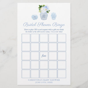 Elegant Ginger Jar Bridal Shower Bingo Game Card