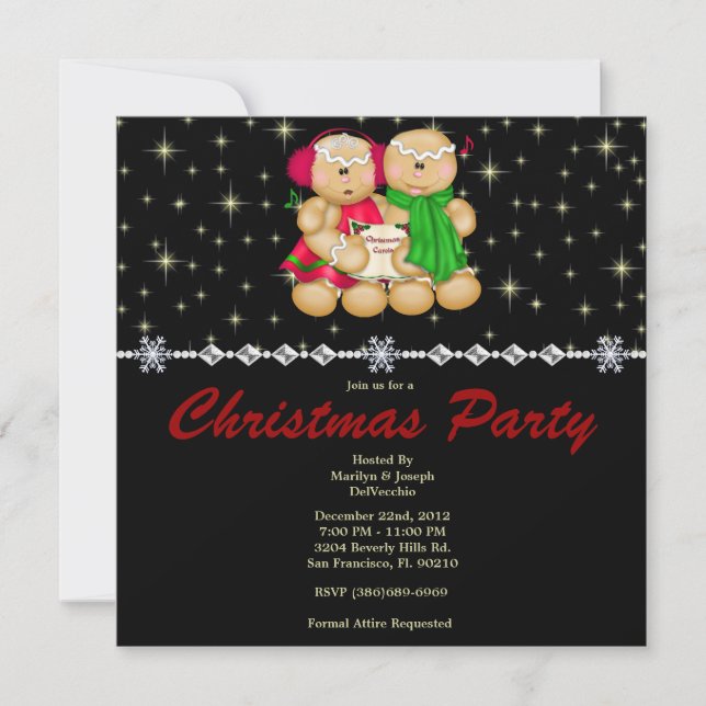 Elegant Gingerbread Family and Stars CUTE Christma Invitation (Front)