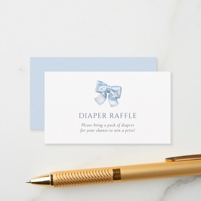 Elegant Gingham Blue Coquette Bow Diaper Raffle Enclosure Card (Front/Back In Situ)