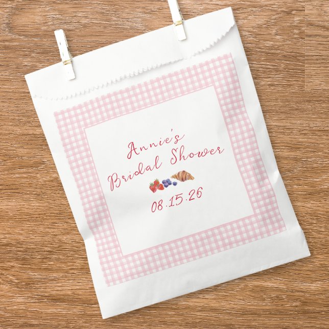 Elegant Gingham Summer Brunch Bridal Shower Pink Favour Bag (Creator Uploaded)