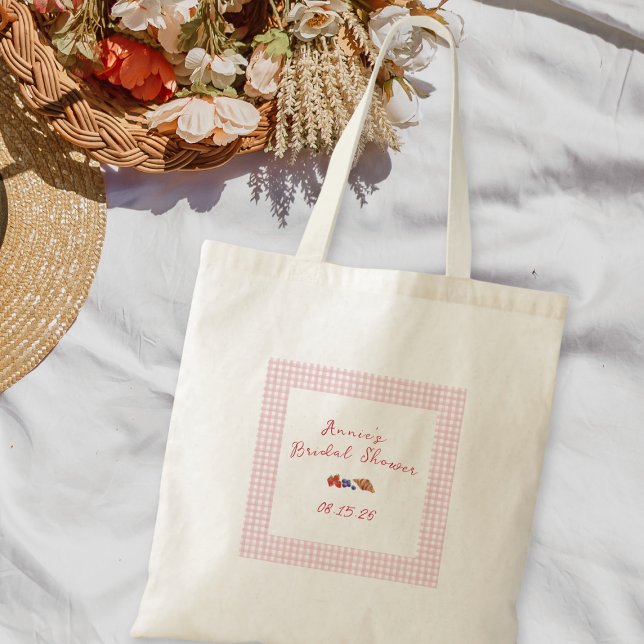 Elegant Gingham Summer Brunch Bridal Shower Pink Tote Bag (Creator Uploaded)