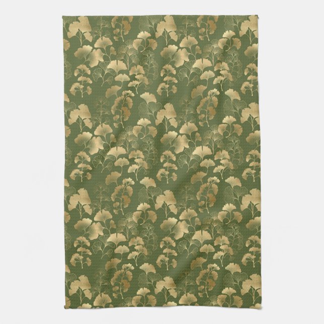 Elegant Ginkgo Garden Pattern Tea Towel (Vertical)