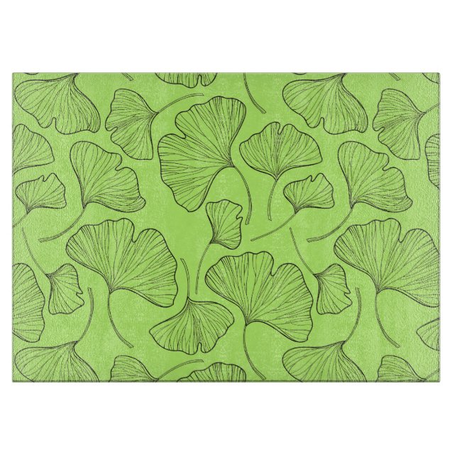 Elegant Ginkgo Leaf Glass Cutting Board (Front)