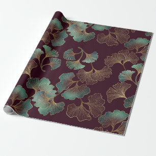 Elegant Ginkgo Leaf in Burgundy and Teal (1) Wrapping Paper