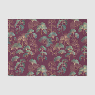 Elegant Ginkgo Leaf in Burgundy and Teal (3) Tissue Paper