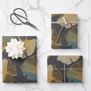 Elegant Ginkgo Leaves Pattern in Autumn Fall Colou Wrapping Paper Sheet