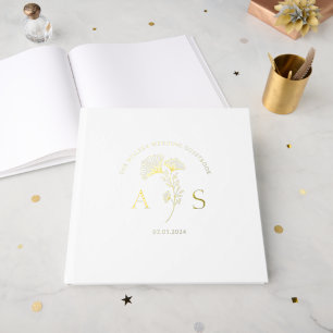 Elegant Ginkgo Leaves White Wedding Foil Guest Book