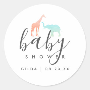 Elegant Giraffe Elephant Baby Shower Classic Round Sticker