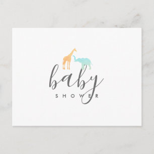 Elegant Giraffe Elephant Baby Shower Invitation Postcard