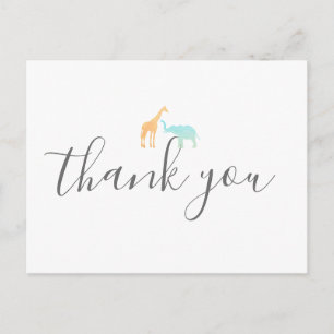 Elegant Giraffe Elephant Baby Shower Thank You Postcard