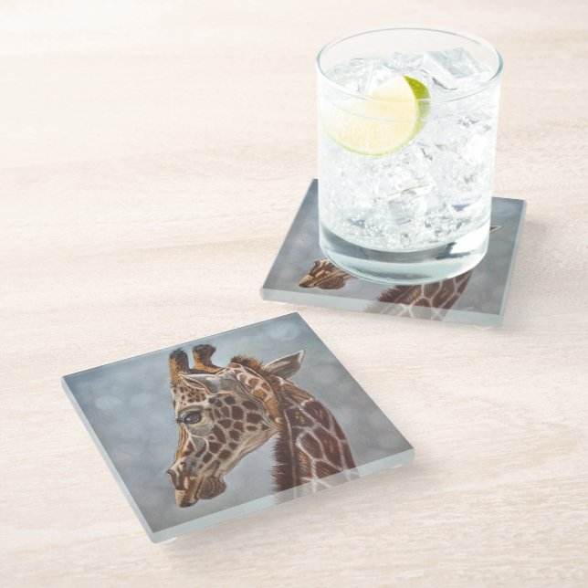 Elegant Giraffe Portrait Glass Coaster (Angled)
