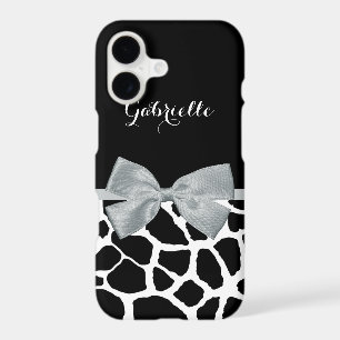 Elegant Giraffe Print With Name and Cute Grey Bow